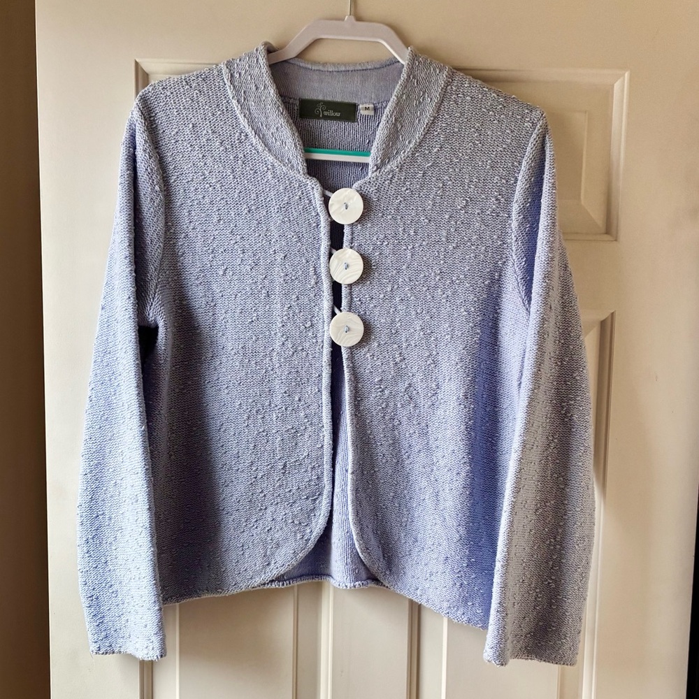 Willow Women’s Cotton Blend Knit Cardigan Sweater Light Blue Purple Size M